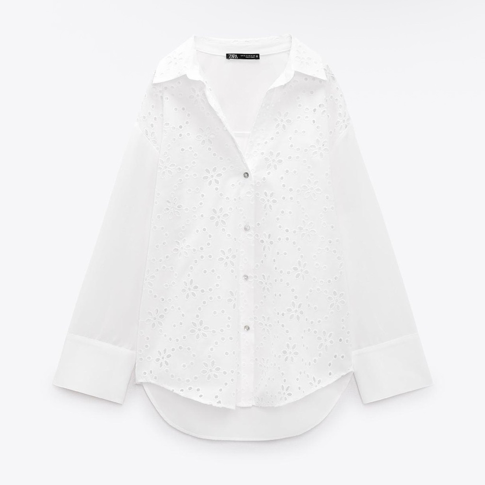 White Eyelet Zara Button-Up Shirt